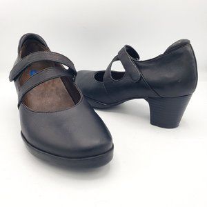 Wolky Tempo Mary Jane 8 Black Smooth Leather Adjustable Strap Block Heel